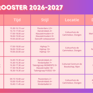 Danscursussen: rooster seizoen 2026